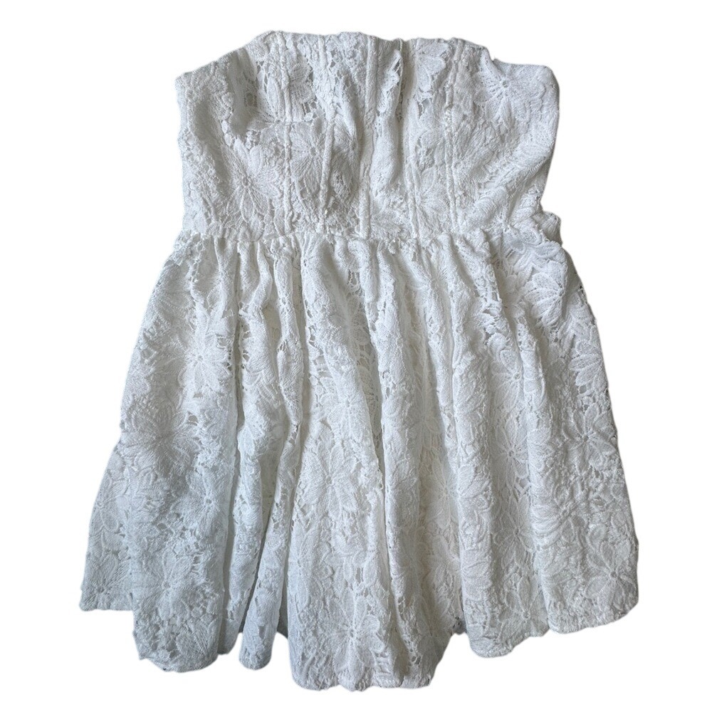 Cherley White Floral Lace Strapless‎ Mini Dress Wedding Bridal Size L New